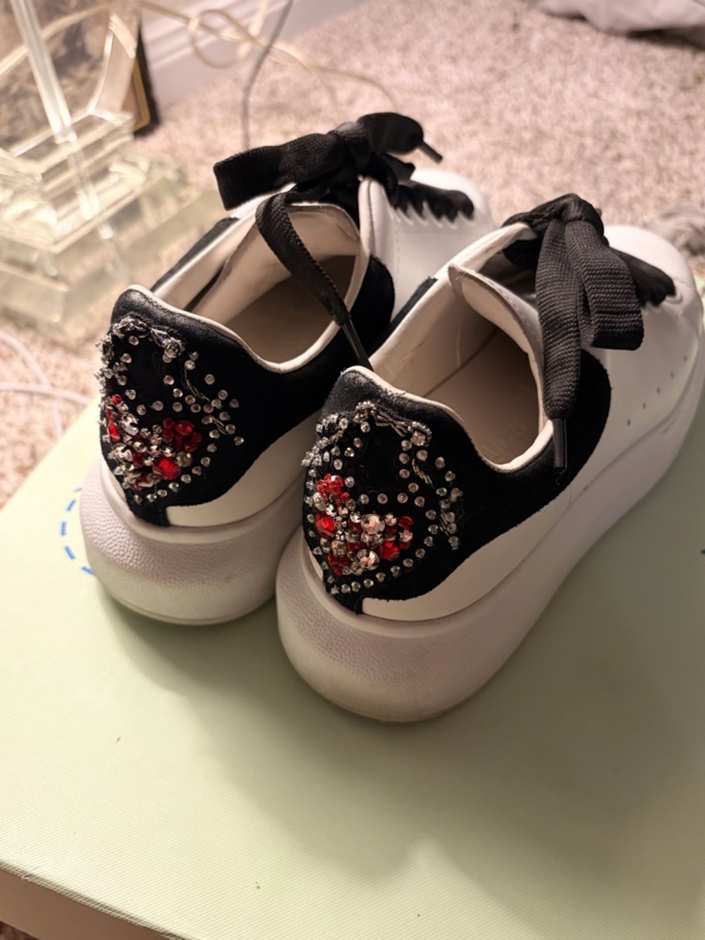 Alexander McQueen White Sneakers with Embellished Crystal Heart